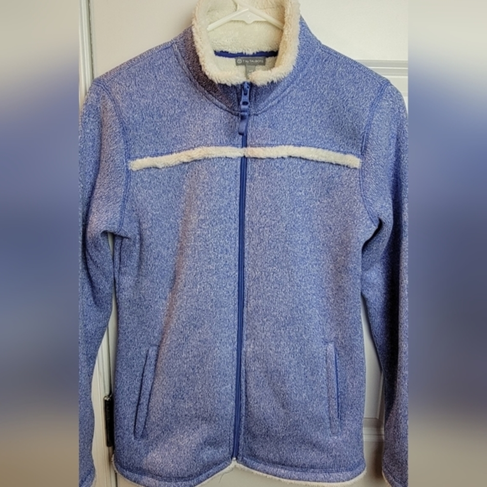 TALBOTS Blue White‎ Sherpa Yoke Trim Jacket Women's XS EUC - Picture 3 of 12